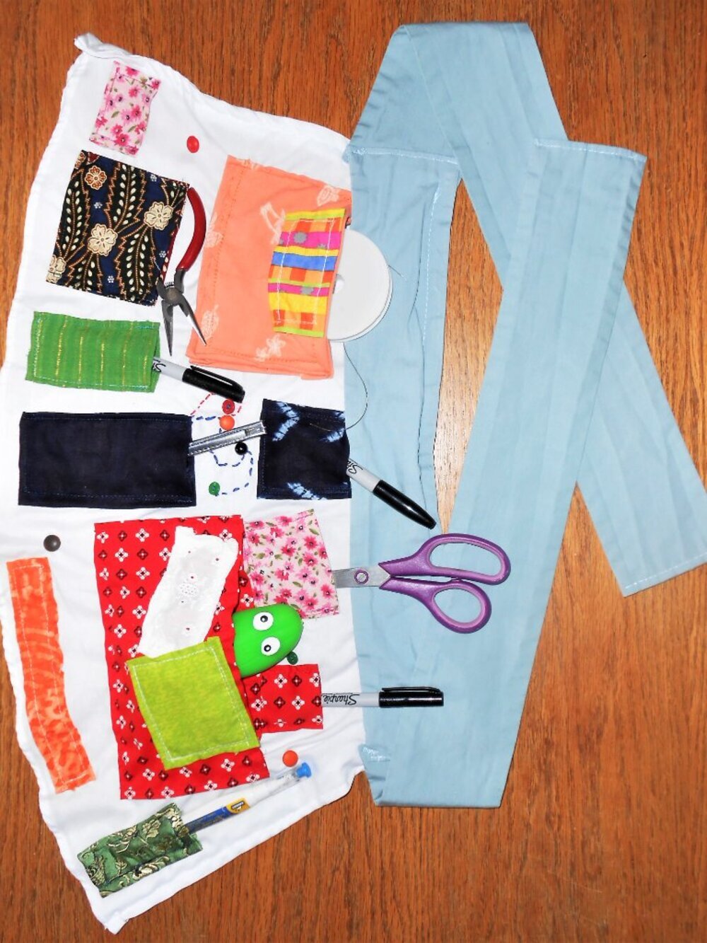 Handmade children's apron Blue and white